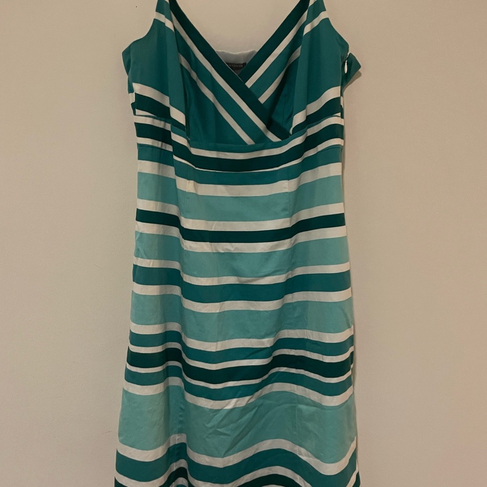 Ann Taylor Striped Teal and White Women's Dress